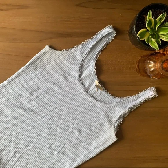 Y2K Summer Light Blue Ribbed Tank Top - Picture 6 of 6